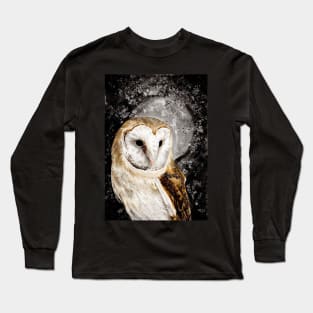 Owl Watercolor at night sky Long Sleeve T-Shirt